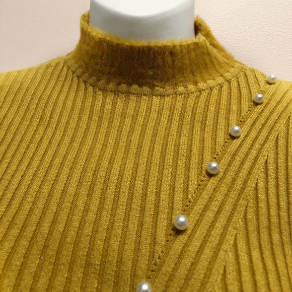 Vintage ribbed sweater angora mustard yellow pearl - Picture 4 of 10